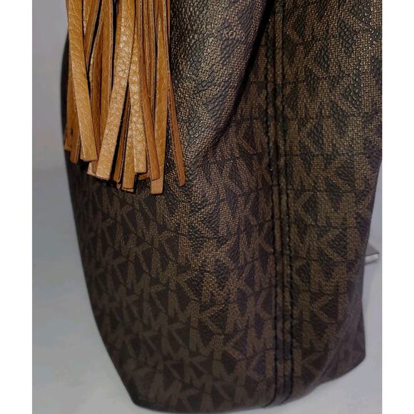 Michael Kors Jet Set Tassel Chain Tote MK Signature Brown Leather Shoulder Bag - Picture 9 of 16